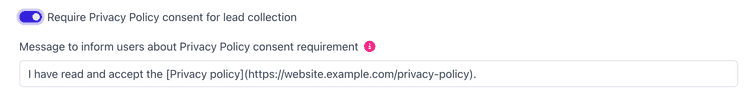 Privacy policy info in the lead collection form