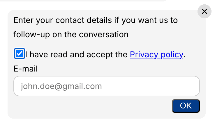 Privacy policy info in the lead collection form