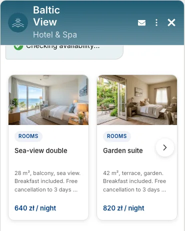 Room offers inside the chat widget of a hotel
