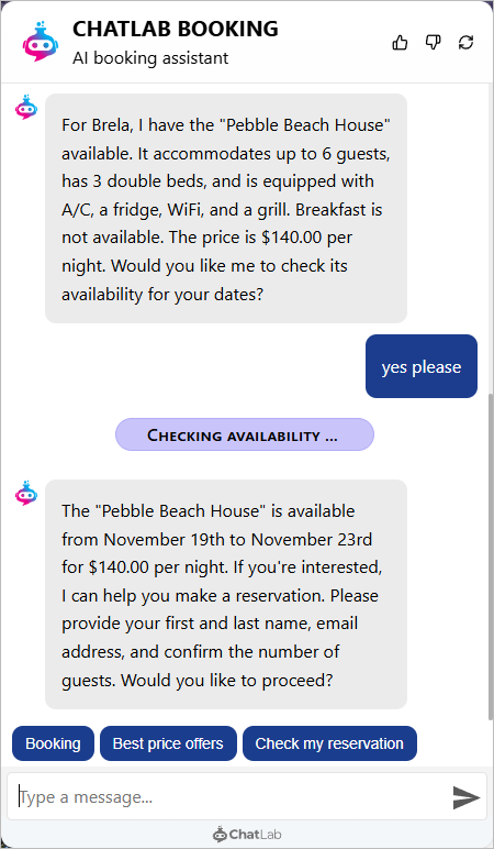 Booking portal chatbot